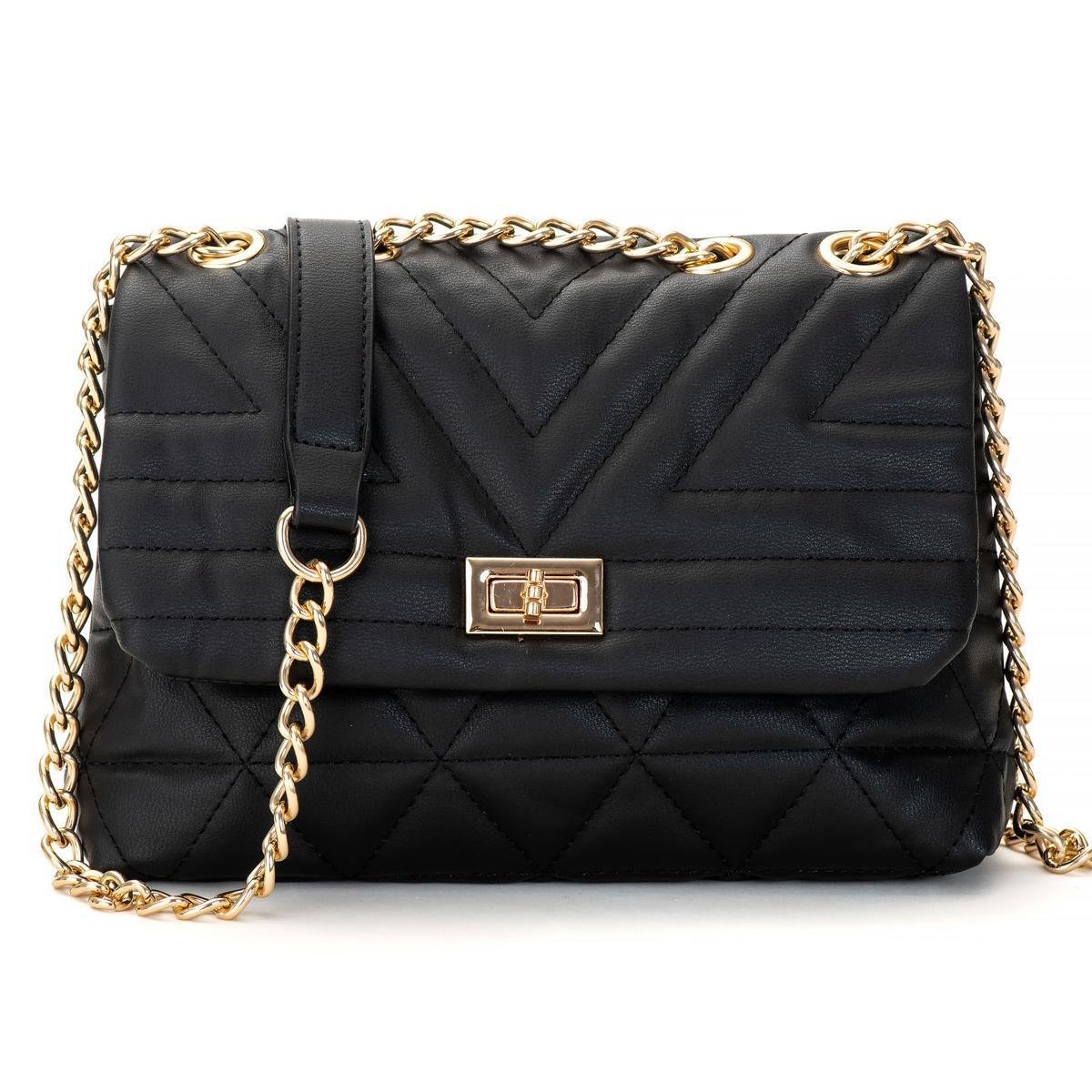 Bolsa Feminina Bordada Transversal Alça De Corrente Preta - Preto ...