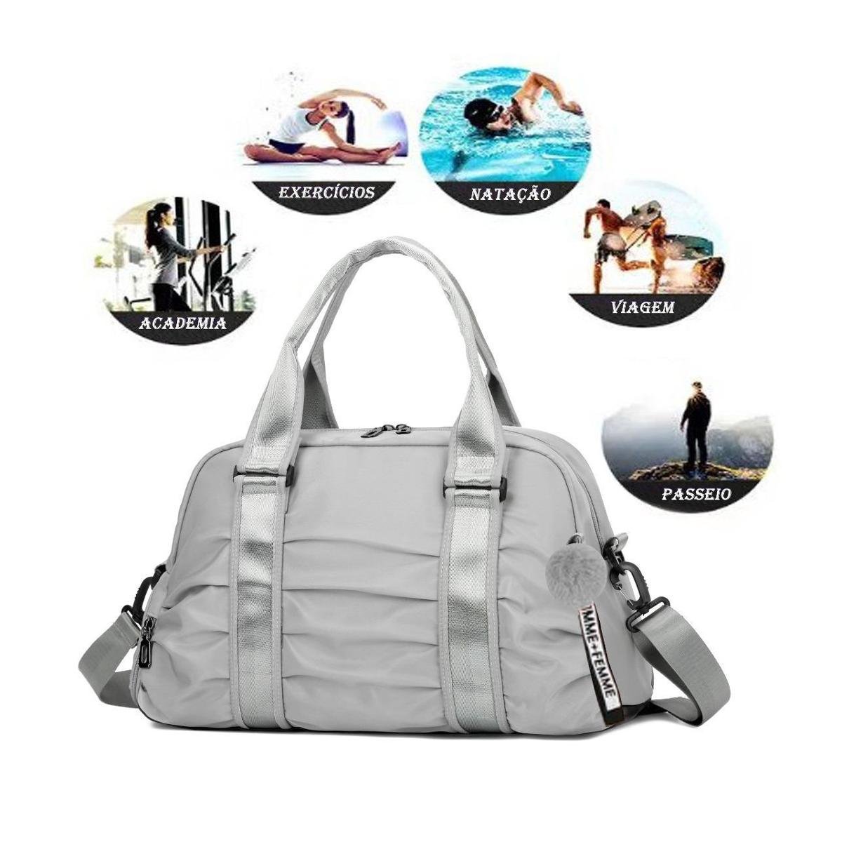 Bolsa Feminina Transversal Academia Impermeável Espaçosa Cinza