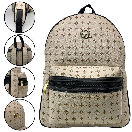 Bolsa Mochila com Alça Nescessaire Feminina Gucili Estampada - Bege Menor preço em Bolsa Mochila com Alça Nescessaire Feminina Gucili Estampada - Bege
