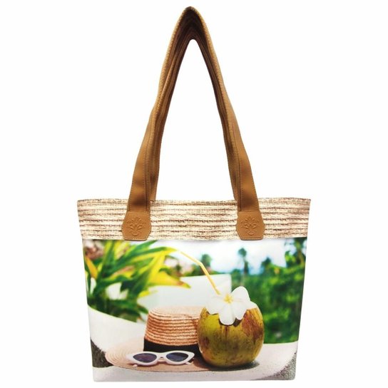 Bolsa Praia Feminina Chapéu e Coco Magicc - Marrom Menor preço em Bolsa Praia Feminina Chapéu e Coco Magicc - Marrom