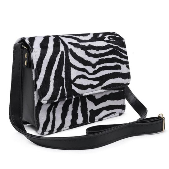 Bolsa Transversal Feminina Animal Print Zebra Carmellos - Preto