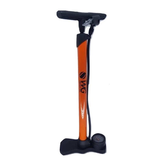 Bomba Ar Pneu Bike De Pé Com Manômetro Aço Wg - Laranja