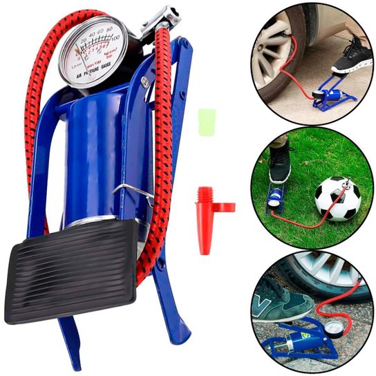 Bomba De Ar Para Encher Pneu Bola Com Pé Pedal e Manometro - Preto Menor preço em Bomba De Ar Para Encher Pneu Bola Com Pé Pedal e Manometro - Preto