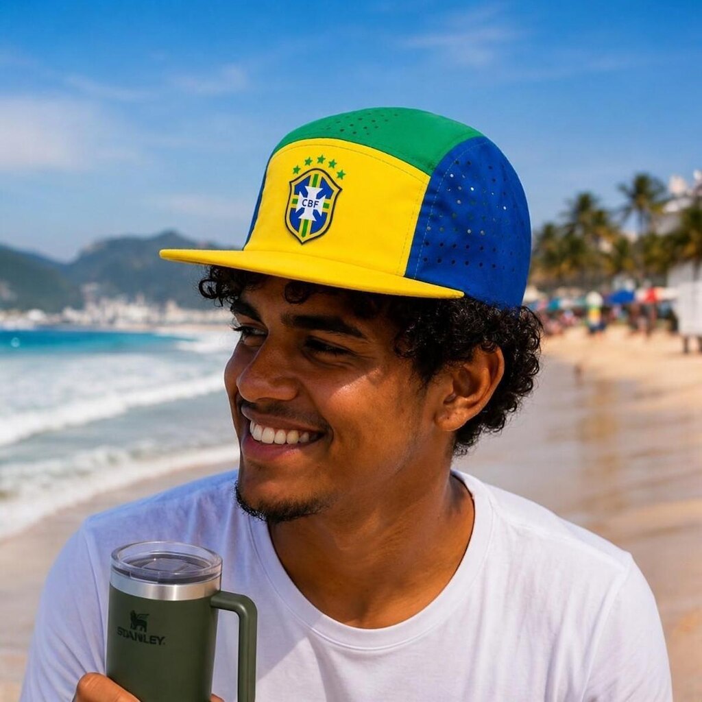Boné 5 Panel Aba reta Brasil Seleçao brasil com Ajuste Adulto tactel