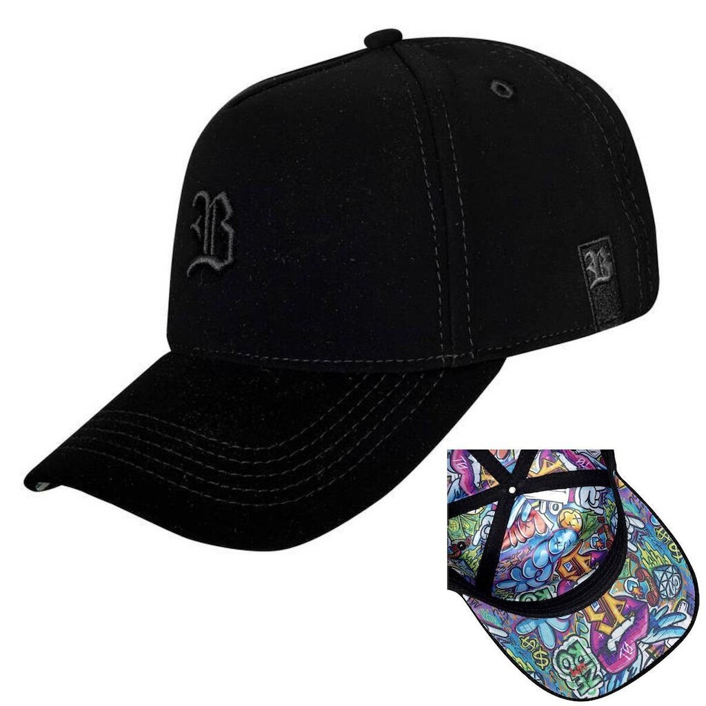 Boné Blck Brasil Nobuck Premium Aveludado Preto Aba Print
