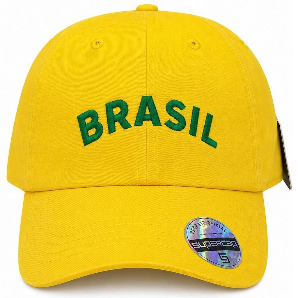 Boné Brasil Supercap Aba Curva Símbolo Bordado - Amarelo