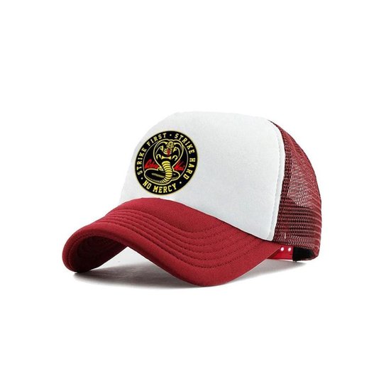 Boné Cobra Kai Trucker Aba Curva Snapback - Branco+Vermelho Menor preço em Boné Cobra Kai Trucker Aba Curva Snapback - Branco+Vermelho