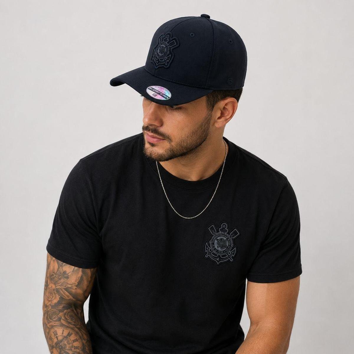 Boné Corinthians Relevo Masculino Preto Supercap