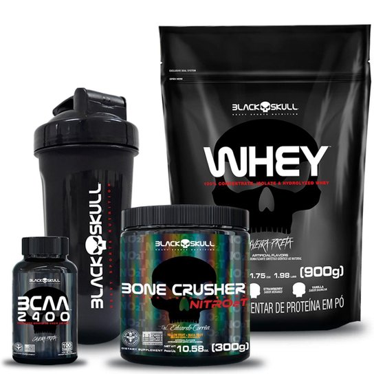 Bone Crusher Nitro 2T 300g Frutas Amarelas + Whey Refil 900g + Bcaa 100 tab + Shaker 600ml -