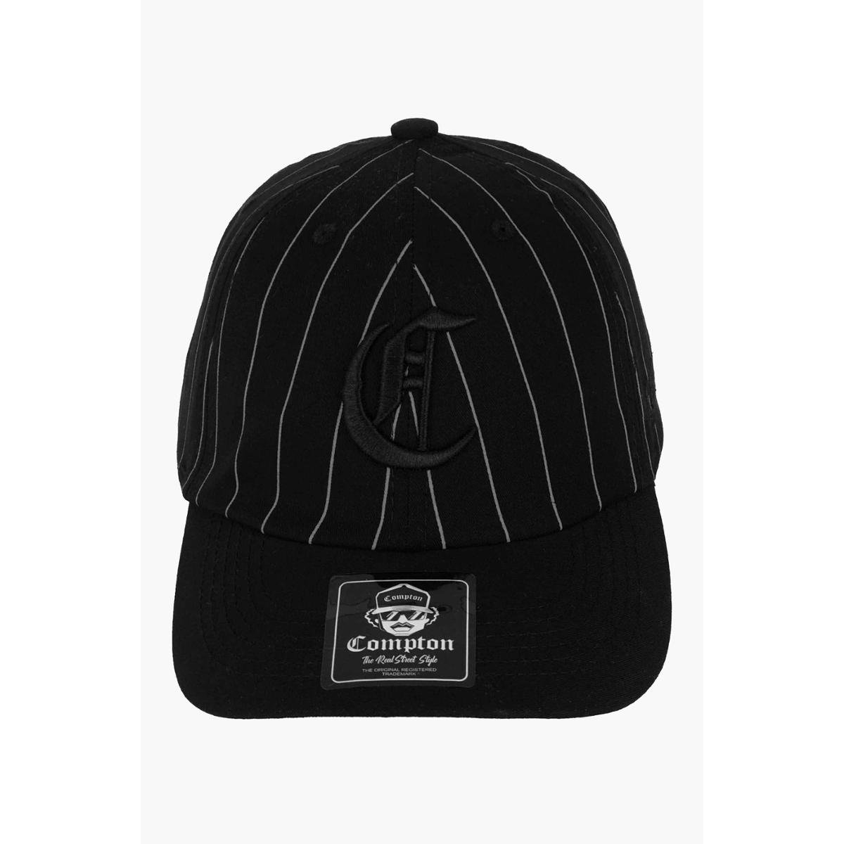 Boné Dad Hat Compton Baseball Pinstripe Preto Logo Bordado