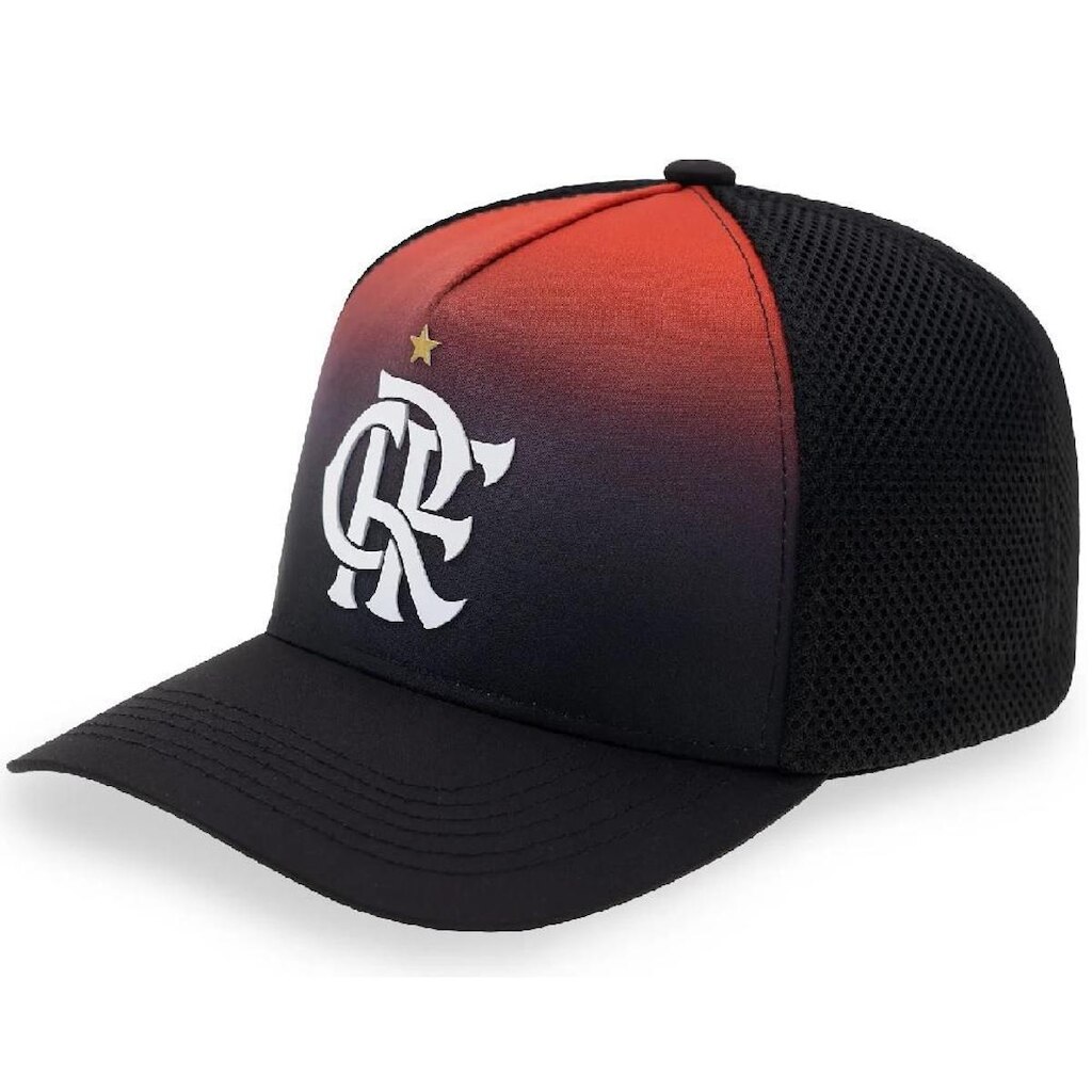 Boné Flamengo Aba Curva SuperCap Silk frontal CRF - Preto/vermelho