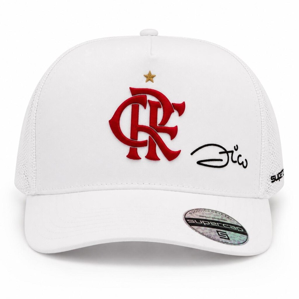 Boné Flamengo SuperCap Zico Trucker Branco Aba Curva Oficial