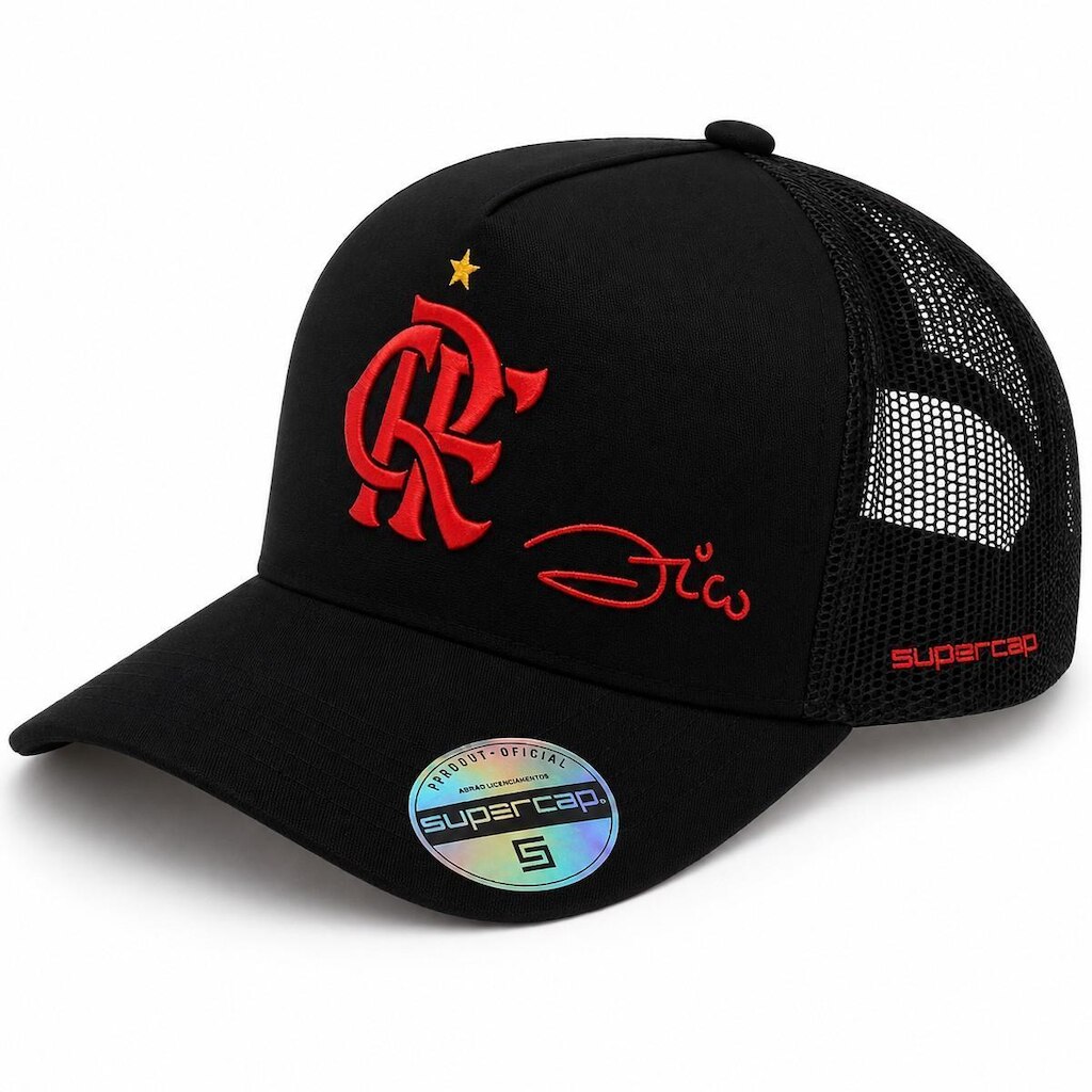 Boné Flamengo SuperCap Zico Trucker Preto Aba Curva Oficial