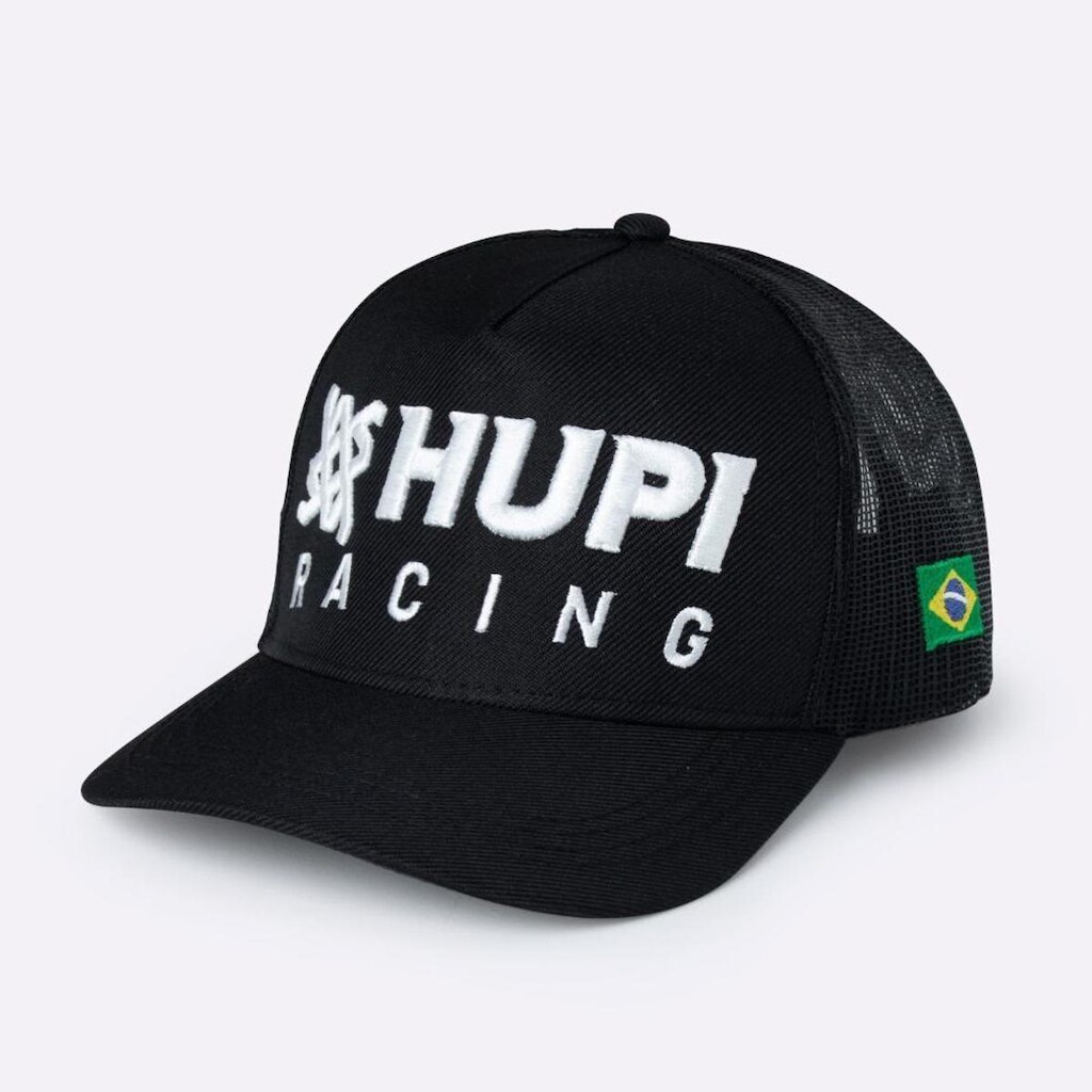 Boné HUPI Racing Preto/Branco Bordado