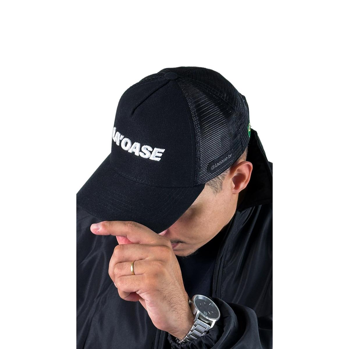 Boné Masculino de Telinha Trucker Aba Curva Preto La'Oase