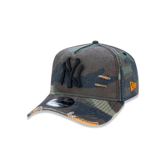 Boné New Era 9FORTY A-Frame Destroyed MLB New York Yankees Camuflado - Verde Militar Menor preço em Boné New Era 9FORTY A-Frame Destroyed MLB New York Yankees Camuflado - Verde Militar
