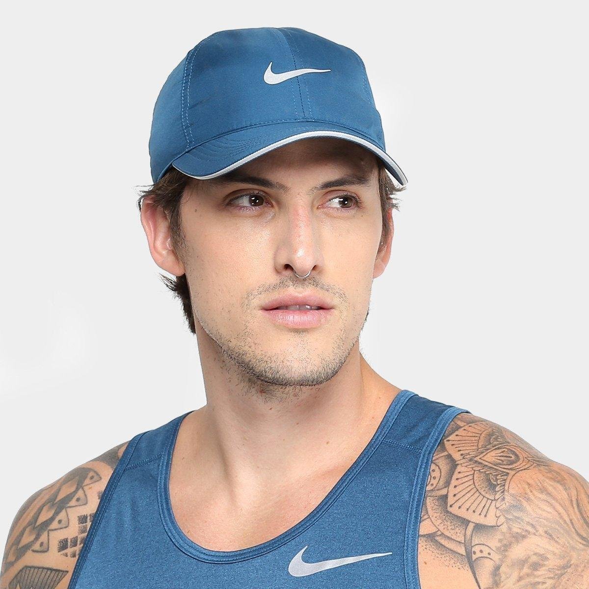 Boné Nike Aba Curva Featherlight Run - Azul Petróleo | Netshoes