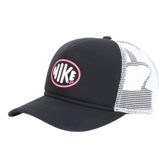 Boné Nike SB Aba Curva Snapback Trucker - Preto+Branco Menor preço em Boné Nike SB Aba Curva Snapback Trucker - Preto+Branco