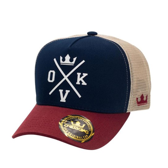 Boné Overking Aba Curva Trucker Hard Logo - Azul Menor preço em Boné Overking Aba Curva Trucker Hard Logo - Azul