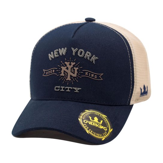 Boné Overking Aba Curva Trucker New York City - Azul Menor preço em Boné Overking Aba Curva Trucker New York City - Azul