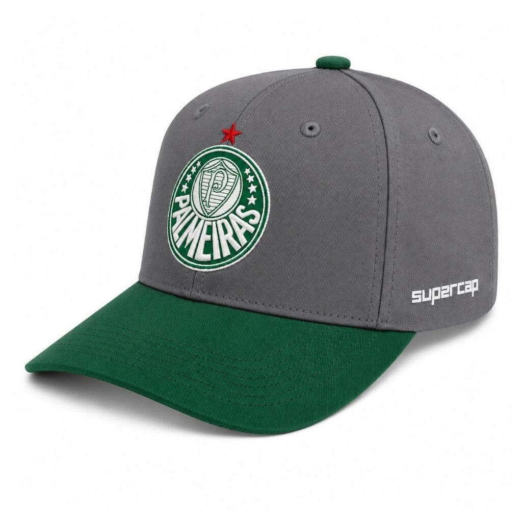 BONE PALMEIRAS BORDADO FRONTAL E SILK LATERAL INOVATIV U CINZA MEDIO