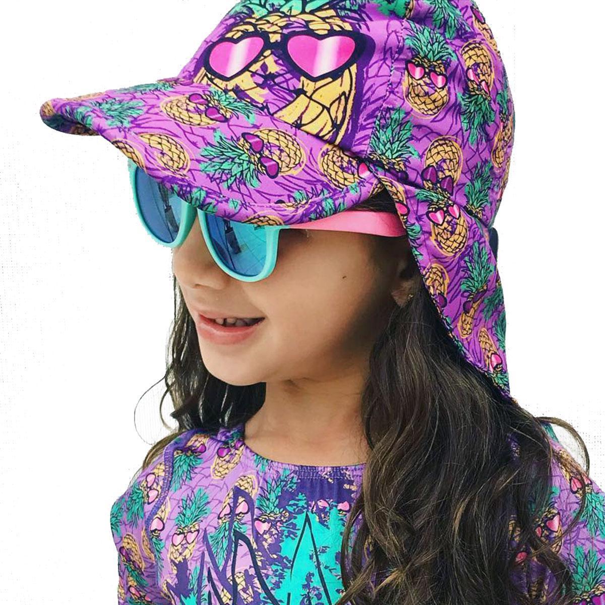 Boné Praia Infantil Legionário Proteção UV Abacaxis Violeta UV.Line