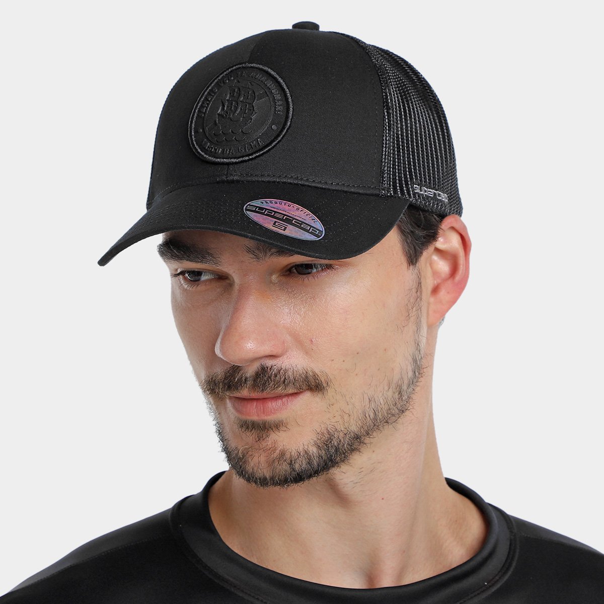 Boné SuperCap Vasco Patch Silk Bordado Frontal Dora E Tela - 1