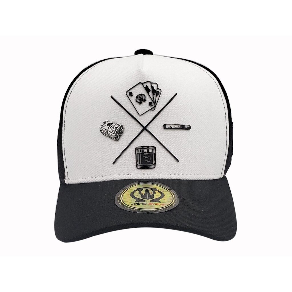 Bone Trucker Aba Curva Branco Cartas Rhino Size