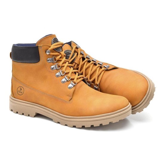 Bota Adventure Couro Masculina Tratorada Cano Curto Conforto - Amarelo Menor preço em Bota Adventure Couro Masculina Tratorada Cano Curto Conforto - Amarelo
