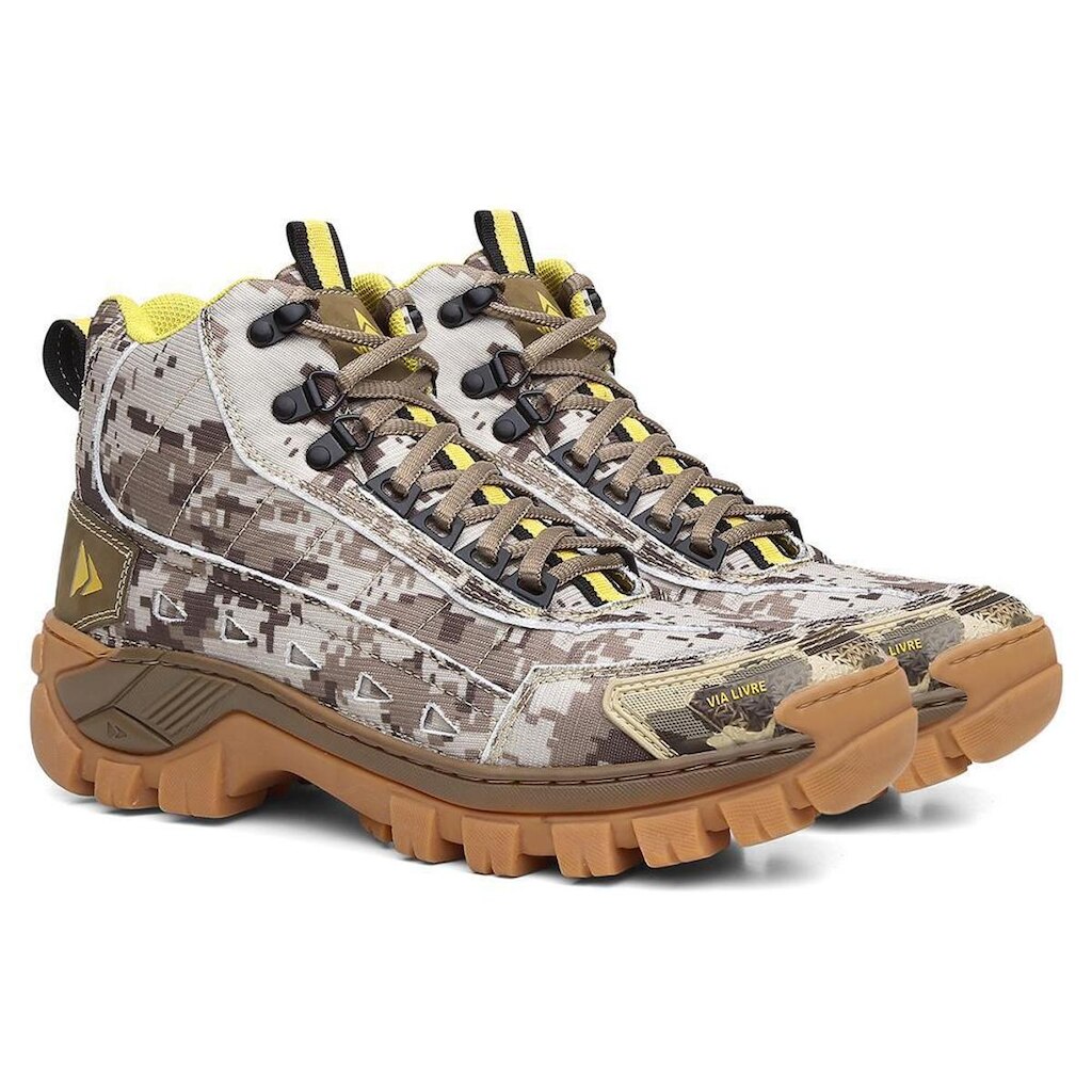 Bota Adventure Couro Premium Masculina com Visual Camuflado e Solado Antiderrapante
