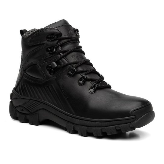 Bota adventure masculina marrom coturno em couro trekking - Preto Menor preço em Bota adventure masculina marrom coturno em couro trekking - Preto