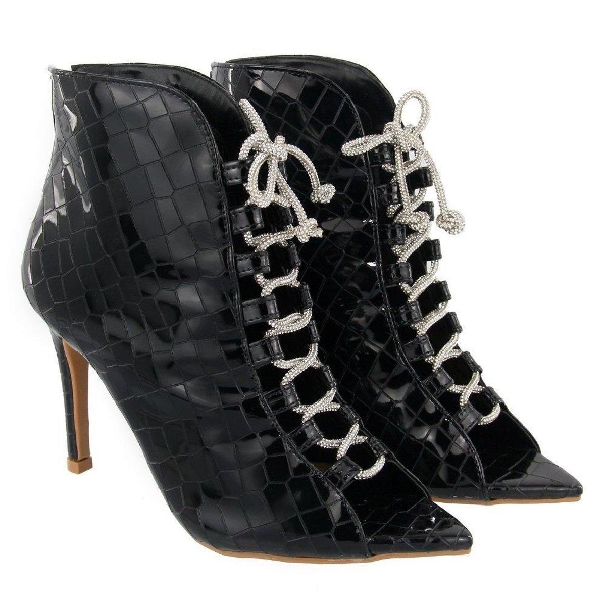 Bota Ankle Boot Bico e Salto Fino Cadar o Brilhante Mulher