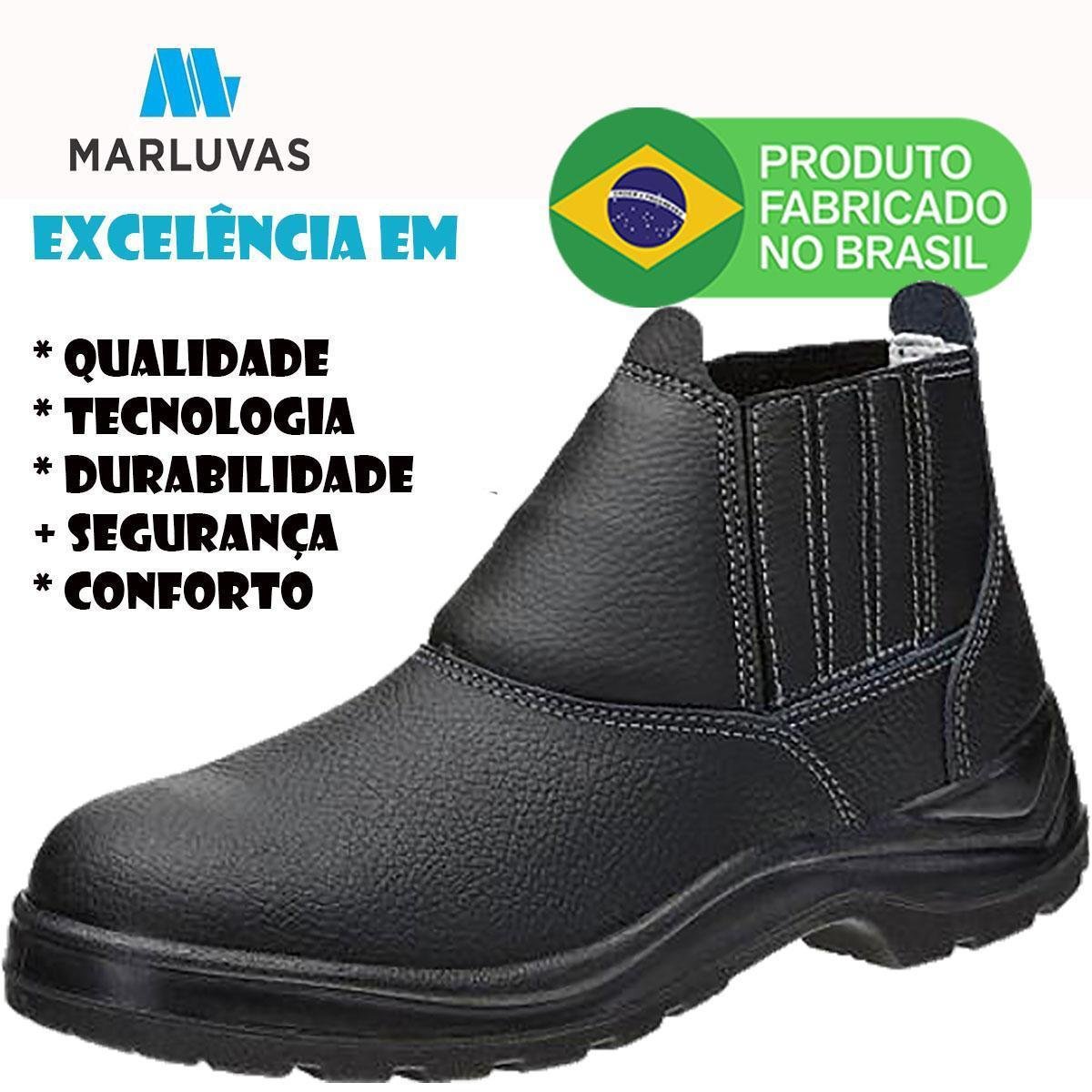 Bota Botina Calçado Para Trabalho Couro Marluvas Com elástico 11SFB48 Safety  Flex - Preto | Netshoes