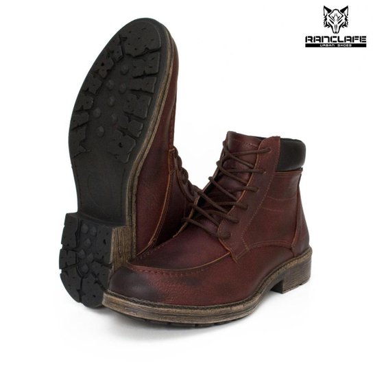 Bota Botina Coturno Masculino Couro Nobre - Vermelho Escuro Menor preço em Bota Botina Coturno Masculino Couro Nobre - Vermelho Escuro