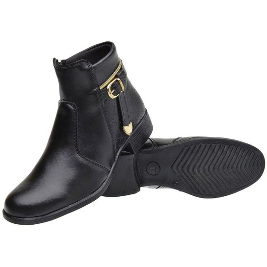 Bota Botina Feminina Cano Curto Coturno Salto Baixo Estilo - Preto Menor preço em Bota Botina Feminina Cano Curto Coturno Salto Baixo Estilo - Preto