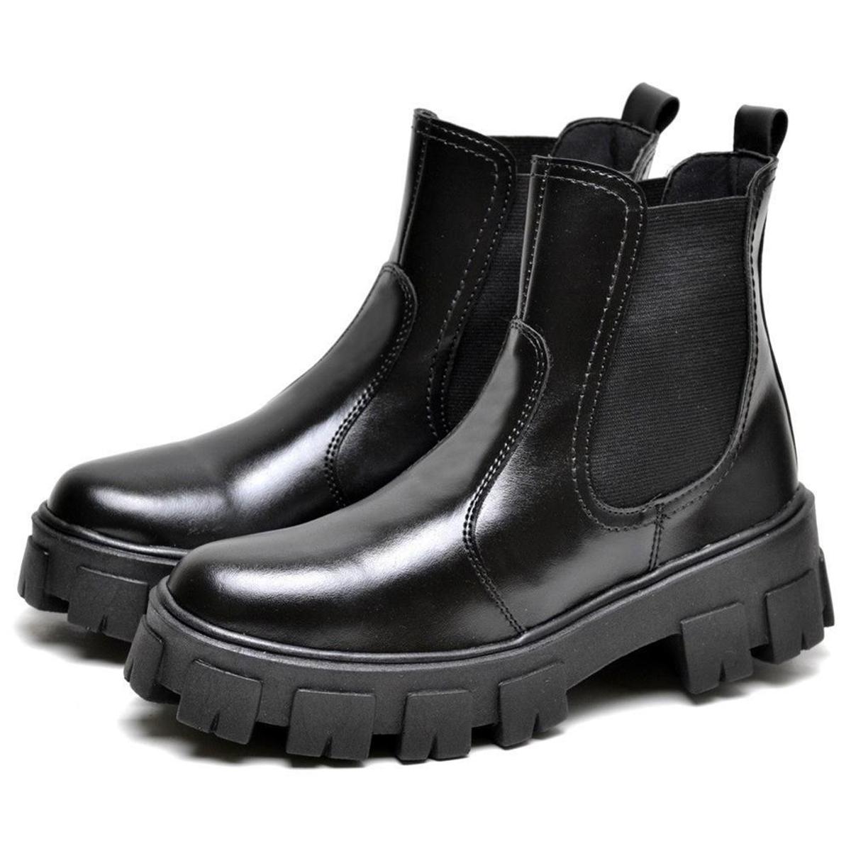 Bota Botina Feminino Cano Curto Tratorada Modern DUBUY 1504AB - Preto ...