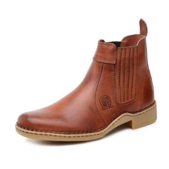 Bota Botina Masculina Line Confort Com Elástico em Couro Marrom