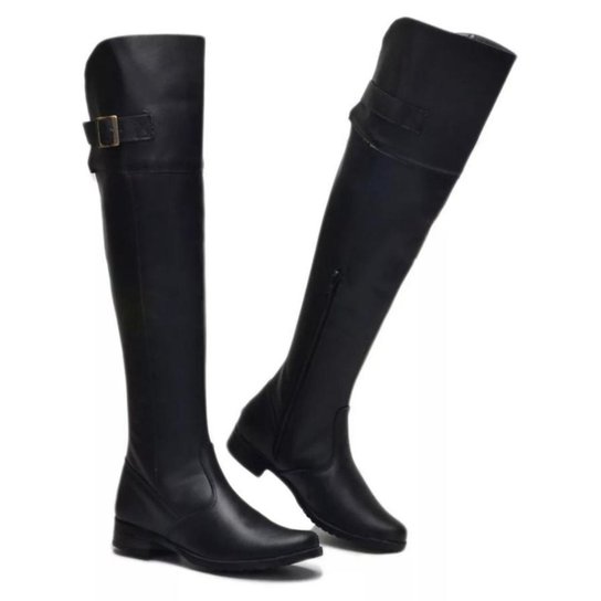 Bota Botinha Rasteira Feminina Over Acima do Joelho - Preto Menor preço em Bota Botinha Rasteira Feminina Over Acima do Joelho - Preto