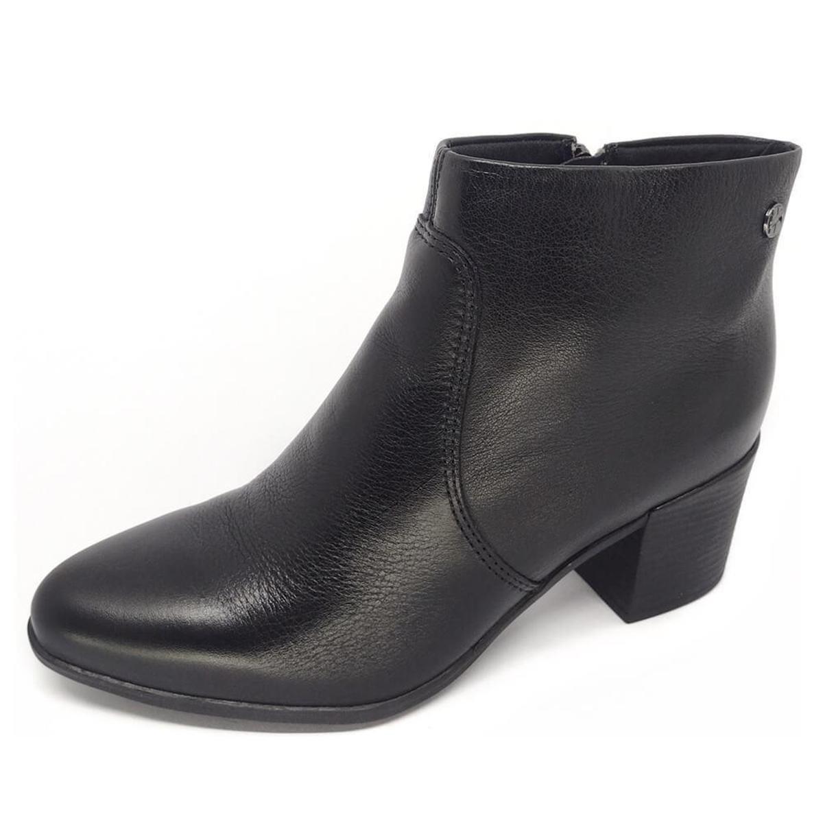 Bota Bottero Cano Baixo Salto Médio Couro Zíper Lateral - Preto | Netshoes