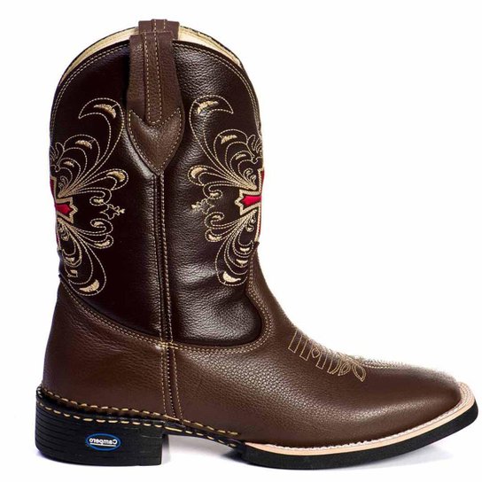 Bota Campero Texana Country Cruz Couro Bico Quadrado Masculina