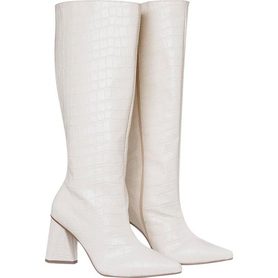 Bota Cano Alto Longo Feminina Salto Grosso Over Joelho Croco Off