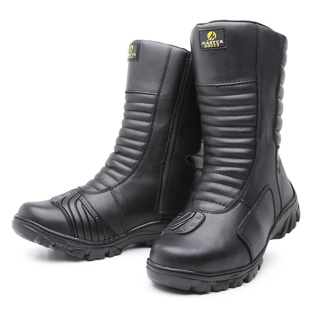 bota cano alto motoqueiro em couro impermeavel