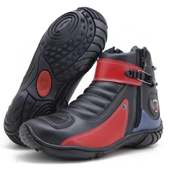 Bota Cano Curto Couro p/ Motociclista ATRON 271 KM PT VM AZ