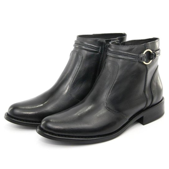 Bota Cano Curto Feminina Coturno Couro Legitmo Salto Baixo Dahazzi - Preto Menor preço em Bota Cano Curto Feminina Coturno Couro Legitmo Salto Baixo Dahazzi - Preto