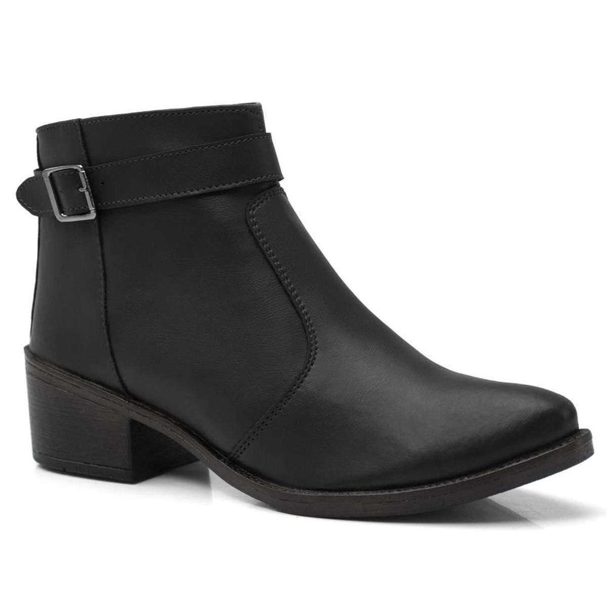 Bota Cano Curto Four Season com Zíper Fivela Lateral e Salto Quadrado ...