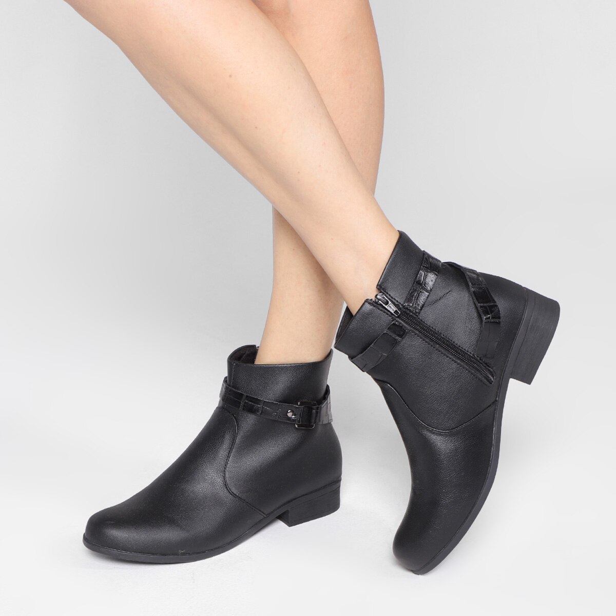 Bota Cano Curto Look Fashion Detalhe Croco Feminina - 1