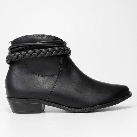 Bota Cano Curto Moleca Bico Fino Trança Feminina - Preto Menor preço em Bota Cano Curto Moleca Bico Fino Trança Feminina - Preto