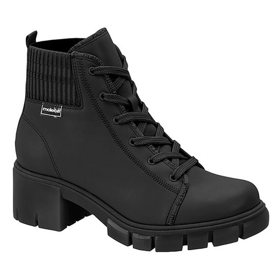Bota Cano Curto Moleca Tratorada Knit Feminina Preto+Branco