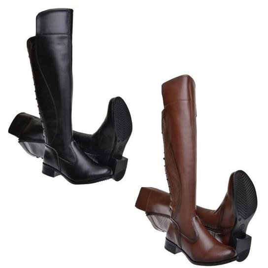 Bota Cano Longo Over The Knee Feminina Amarração e Zíper - Preto Menor preço em Bota Cano Longo Over The Knee Feminina Amarração e Zíper - Preto