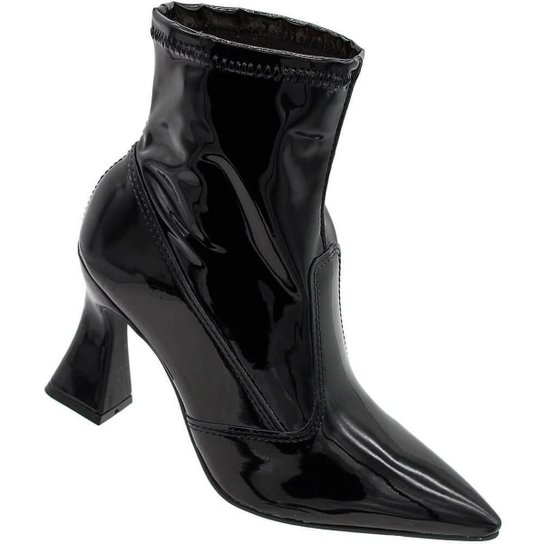 Bota Cano Médio Beira Rio Messina Vinil Salto Alto Taça Bico Fino